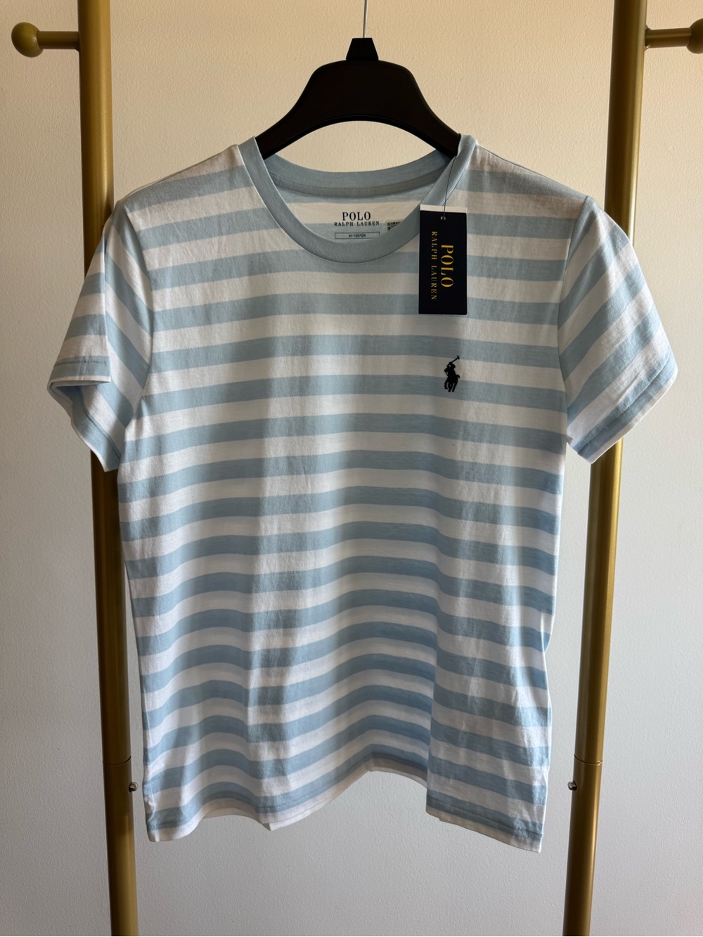 Polo Ralph Lauren White & Light Blue Striped Crew Tee